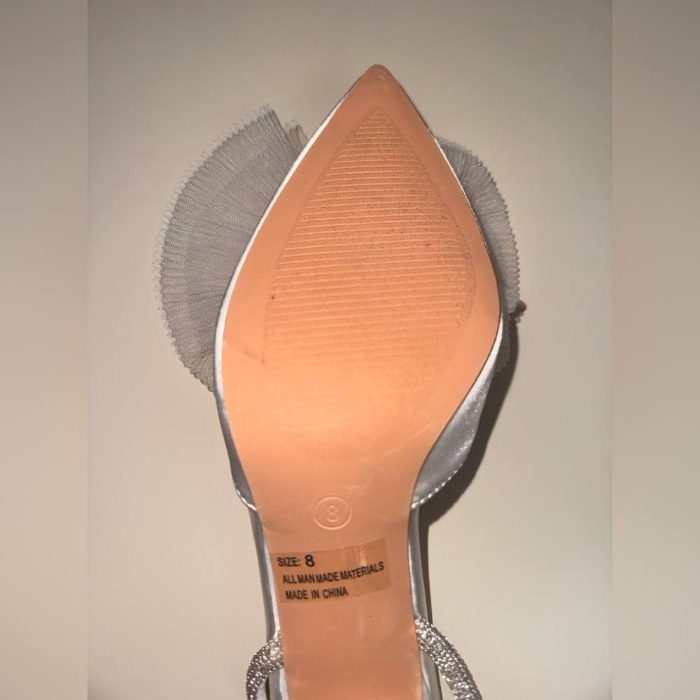 Lulu's Lelanee white satin rhinestone bow ankle strap pumps - Picture 5 of 7